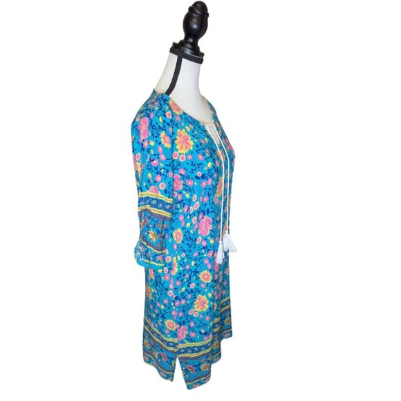 Halife Floral Boho Tassel Dress Size M – Blue Multicolor Tunic Shift - Picture 6 of 13